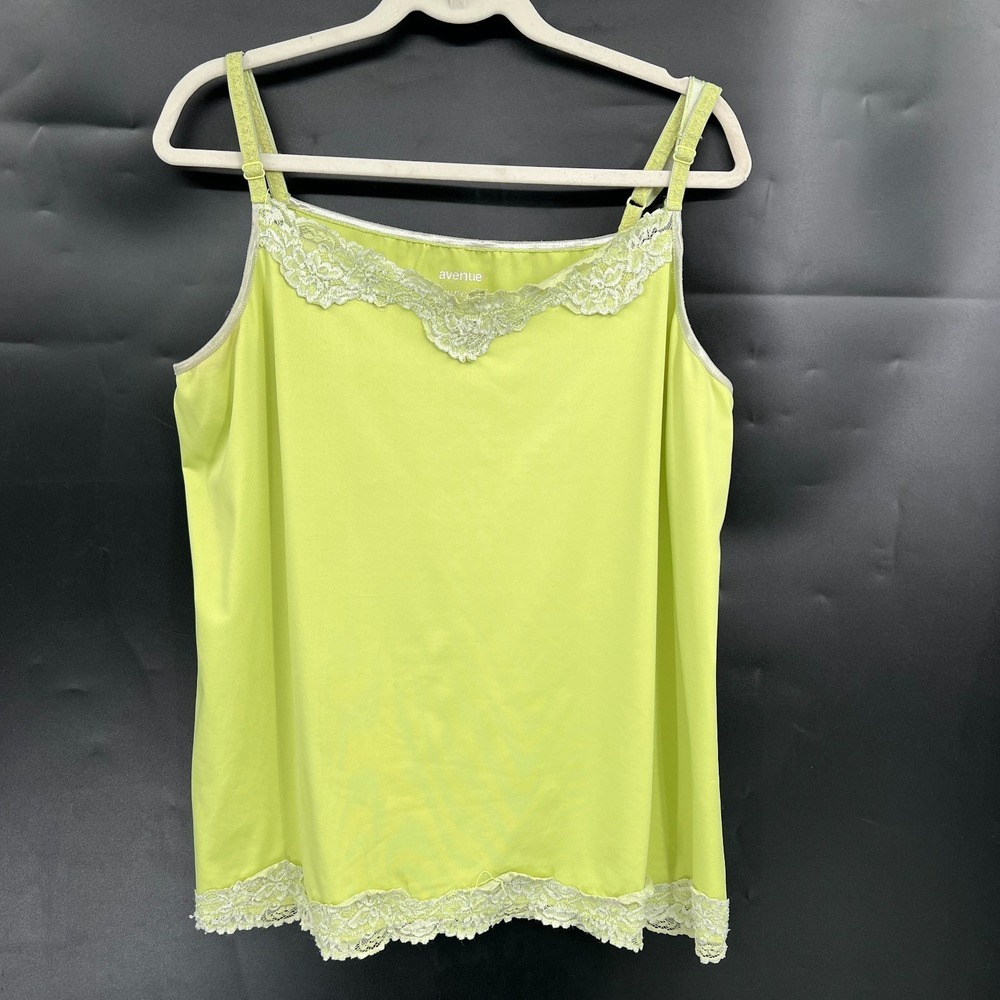y2k lace trim cami neon‎ lime green tank top Avenue your cami 22 24 plus